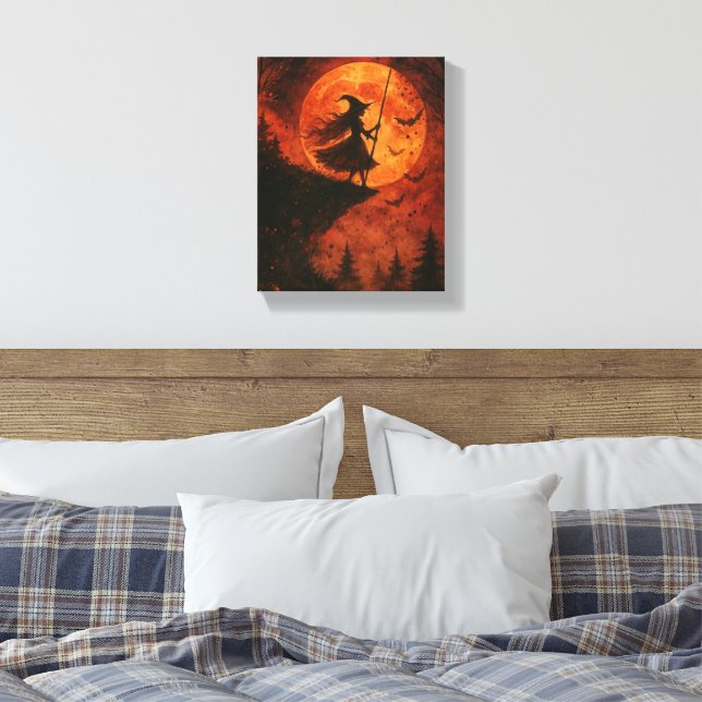 Impressão Em Tela Cliff de Bruxa e Lua | Spooky Halloween (Insitu(Quarto))