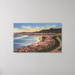 Impressão Em Tela Cliff Drive View of Ocean, Beach, & Flowers