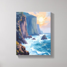 Impressão Em Tela Cliffside Cove | Pintura em Aquarela do Oceano Cos
