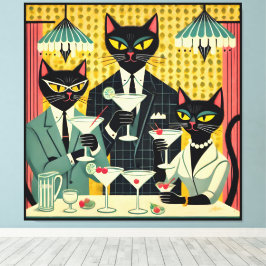 Impressão Em Tela Clube de Martini de Gato Preto Retro Futurista