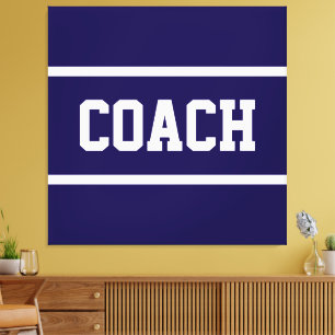 Impressão Em Tela COACH Atletismo Texto Branco Listras Em Azul Marin