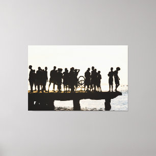 Impressão Em Tela Coastal Pier Silhouettes at Bright Golden Hour
