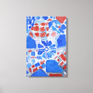 Impressão Em Tela Cobalto & Coral Expressionista Abstrato Geométrico