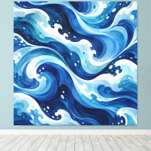 Impressão Em Tela Cobertura Costeira Abstrata de Ondas do Oceano Azu
