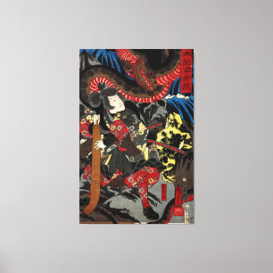 Impressão Em Tela Cobra gigante guerreiro japonês lutando contra a g