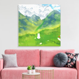 Impressão Em Tela Coelhinho Bonito na Vista de Montanha