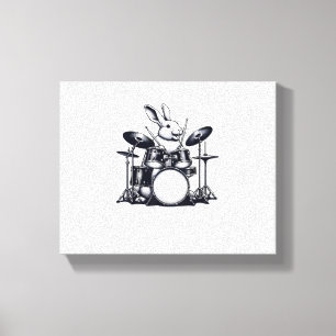 Impressão Em Tela Coelhinho Cachorro Jogando Drum Rabbits Drummer Mu