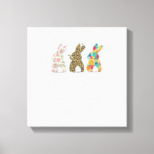 Impressão Em Tela Coelhinhos de Páscoa Fofos Leopardo Bunny e Flower