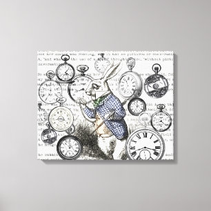 Impressão Em Tela Coelho Branco Alice Relógios Arte Mundo das Maravi