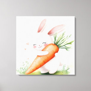 Impressão Em Tela Coelho de primavera em aquarela fofa cenoura