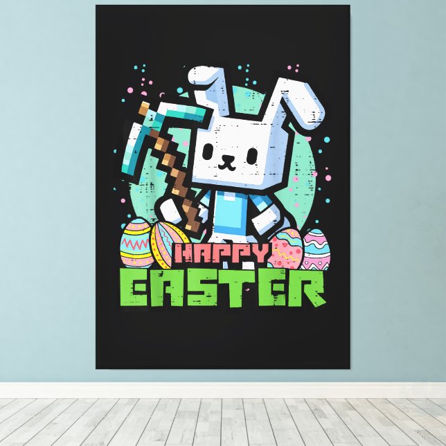 Impressão Em Tela Coelho Feliz de Páscoa Jogo de Pixel (Insitu(piso de madeira))