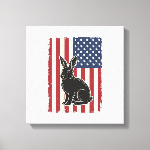Impressão Em Tela Coelho Patriótico Bandeira Americana Gravura Vinta