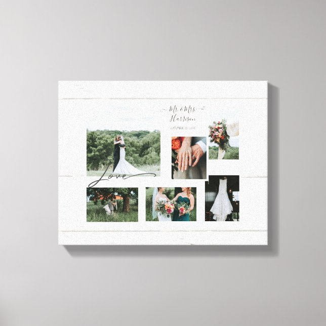 Impressão Em Tela Colagem 6 Fotografias de Casamento Rustic Wood Scr (Frente)