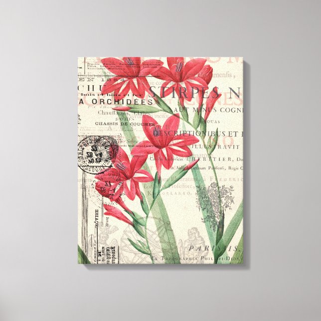 Impressão Em Tela Colagem de Flor Vermelho (Frente)