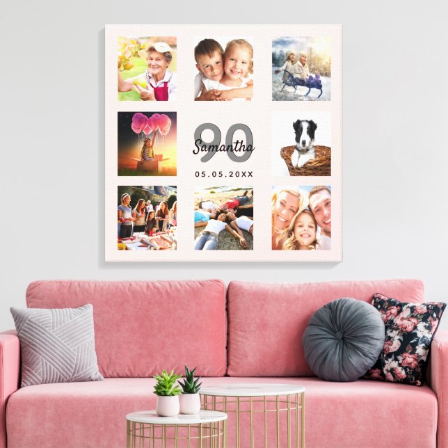 Impressão Em Tela Colagem de fotografias com o nome dourado do rosa  (Insitu(Sala de estar))