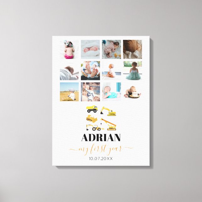 Impressão Em Tela Colagem de Fotografias do Bebê no Primeiro Ano (Frente)