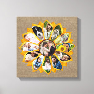 Impressão Em Tela Colagem de Fotografias Familiares Sunflower Burlap