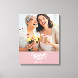 Impressão Em Tela Colagem de Fotos Branco Rosa Presente Feliz Dia da