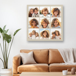 Impressão Em Tela Colagem de fotos com 9 fotos quadradas - Bege