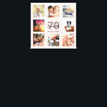 Impressão Em Tela Colagem de fotos com rosa de 70 de aniversário<br><div class="desc">Um único presente de aniversário de 70 ou guardiã, celebrando sua vida com uma colagem de 8 fotos suas. Adicione imagens de sua família, amigos, animais de estimação, hobbies ou destino de viagem de sonho. Personalize e adicione um nome, 70 anos e uma data. Cinzas e letras pretas. Um fundo...</div>