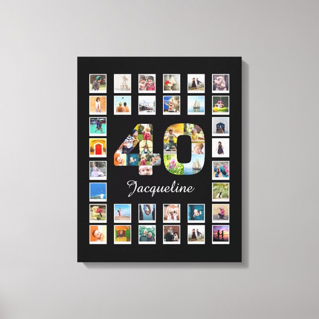 Impressão Em Tela Colagem de Fotos da Família aniversário de 40 anos (Frente)