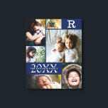 Impressão Em Tela Colagem de Fotos da Família de Blocos de Cor Azul<br><div class="desc">Colagem de Fotos da Família 6 de Blocos de Cor Azul do Marinho Moderno - com sobrenome personalizado da família, ano e letra inicial, tudo organizado em um layout elegante de grade. Este design moderno e elegante mostra 6 de suas próprias fotos lindamente. Disponível em várias cores para corresponder a...</div>