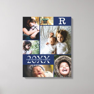 Impressão Em Tela Colagem de Fotos da Família de Blocos de Cor Azul