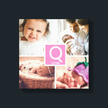 Impressão Em Tela Colagem de fotos de uma menina personalizada<br><div class="desc">Uma maravilhosa adição ao berçário da menina com fotos favoritas da família. Personalize o design do monograma para ela. O bloco de cor rosa pode ser alterado com a ferramenta 'personalizar mais".</div>