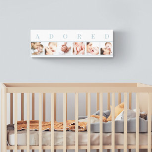 Impressão Em Tela Colagem de Fotos do Bebê ADORED Azul e Branco