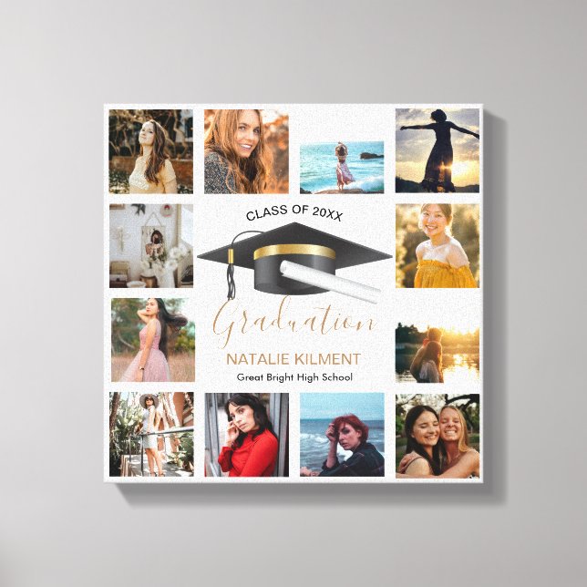 Impressão Em Tela Colagem de Fotos do formando Preto e Graduação Dou (Frente)