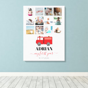Impressão Em Tela Colagem de Fotos do Red Fire Truck Baby First Year