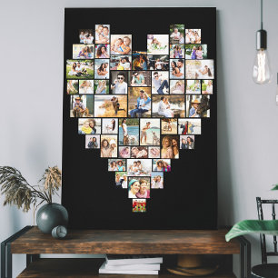 Impressão Em Tela Colagem de Fotos em Forma de Coração 51 Fotos Pret