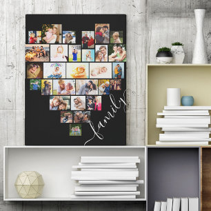 Impressão Em Tela Colagem de Fotos em Forma de Coração Família Scrip