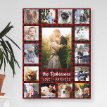 Impressão Em Tela Colagem de Fotos Familiares 15   Nome Xadrez Red B<br><div class="desc">Mostre a sua família favorita ou memórias de casamento com esta bela arte de colagem fotográfica na xadrez vermelha de búfalos. Este design inclui uma grande foto central vertical, juntamente com 2 fotos verticais menores e 12 fotos quadradas no estilo Instagram. Adicione seu nome em branco. As palavras "Amor -...</div>