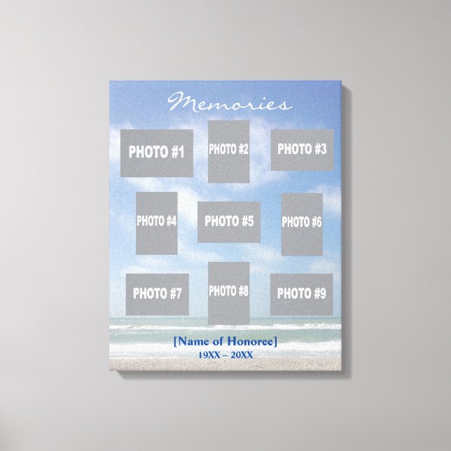 Impressão Em Tela Colagem de fotos memorial com fundo oceânico (Frente)