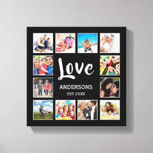 Impressão Em Tela Colagem de Fotos Personalizadas da Família em Pret