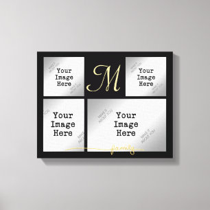 Impressão Em Tela Colagem de Fotos, Título da FAMÍLIA em Dourado (