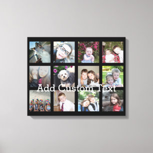 Impressão Em Tela Colagem de Instagram de 12 Fotos com Fundo Preto