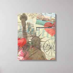 Impressão Em Tela Colagem de Nova Iorque de Vintage