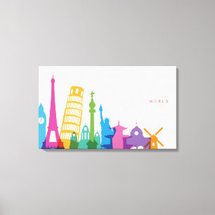 Impressão Em Tela Colagem de Pastel Monumentos do Mundo