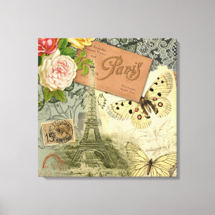 Impressão Em Tela Colagem de Viagem da Vintage Eiffel Tower Paris Fr