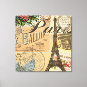 Impressão Em Tela Colagem de Viagens vintage de Paris França