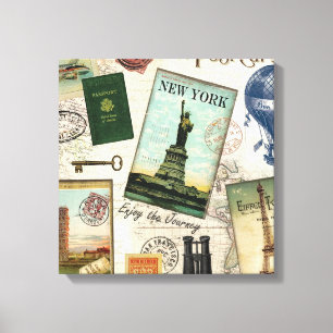 Impressão Em Tela colagem de viagens vintage moderna