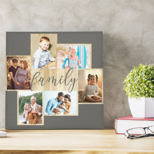 Impressão Em Tela Colagem Fotográfica Familiar Madeira Frame Frame 