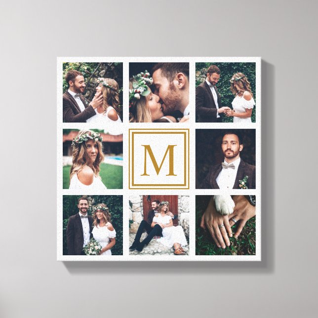 Impressão Em Tela Colagem Personalizada 8 Foto Dourada Monograma de  (Frente)