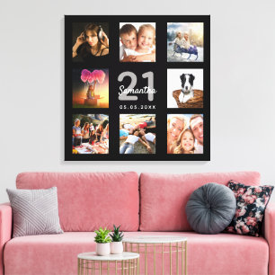 Impressão Em Tela Colagem personalizada de fotos aniversário de 21 
