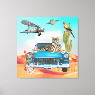 Impressão Em Tela Colagem Surreal do Cacto Do Deserto Do Carro Retro