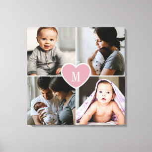 Impressão Em Tela Colar de Foto Família com Monograma Personalizado 