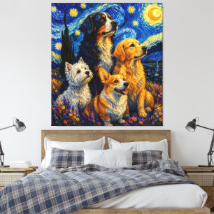 Impressão Em Tela Coleção de Arte Fantasia de Cães da Noite Estrelad