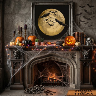 Impressão Em Tela Colheita de Halloween Lua Cheia e Morcegos em Voo